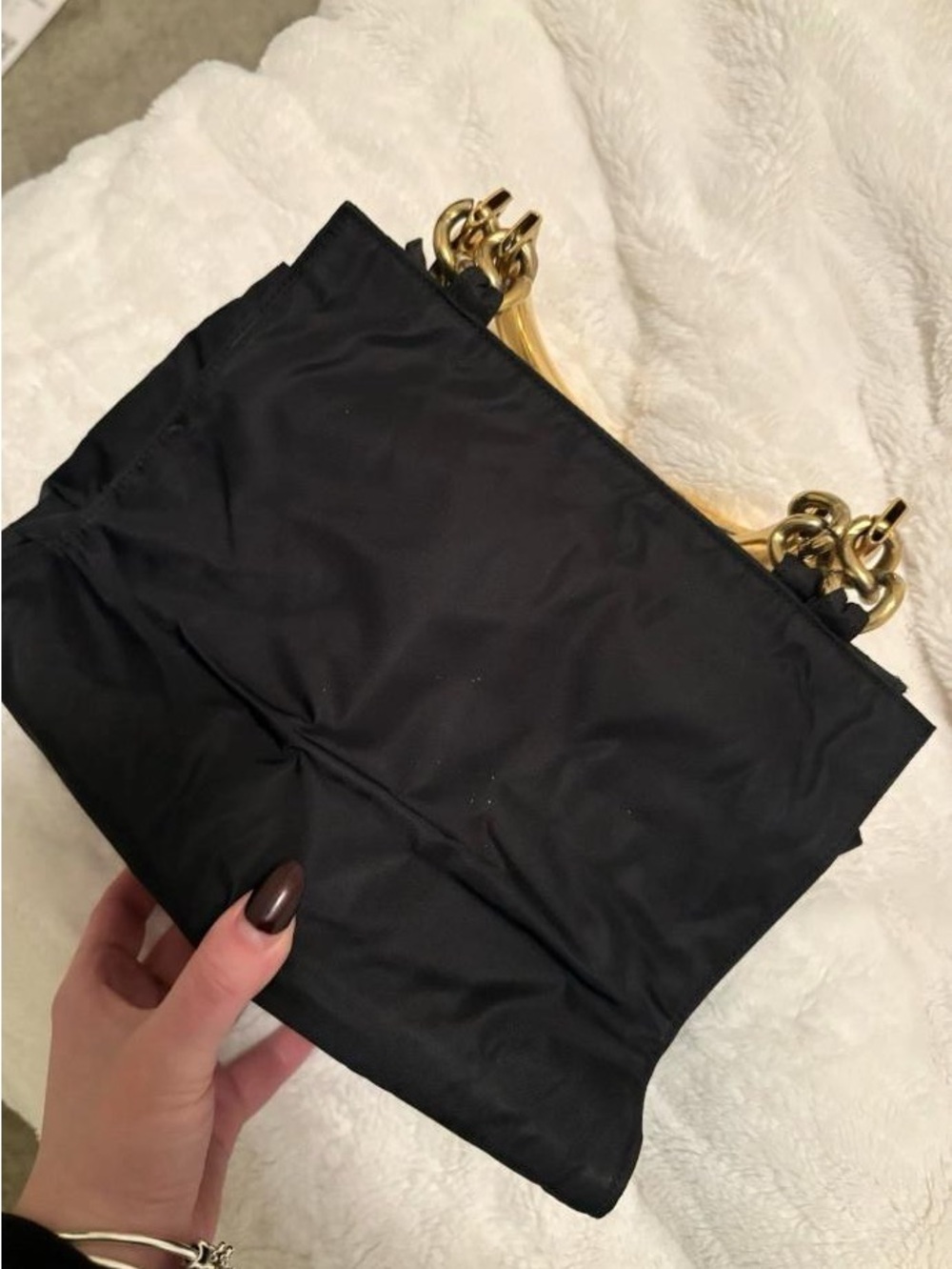Prada Black Nylon Satchel with Gold-Tone Arched Handles and Triangle Logo - Picture 3 of 6